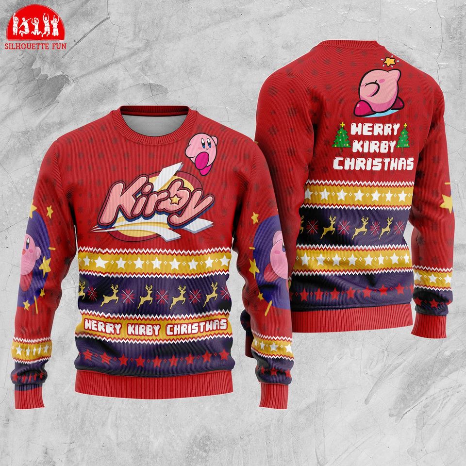 Kirby Video Game Ugly Christmas Sweater, Pink Kirby Ugly Sweater, Family Christmas Gifts