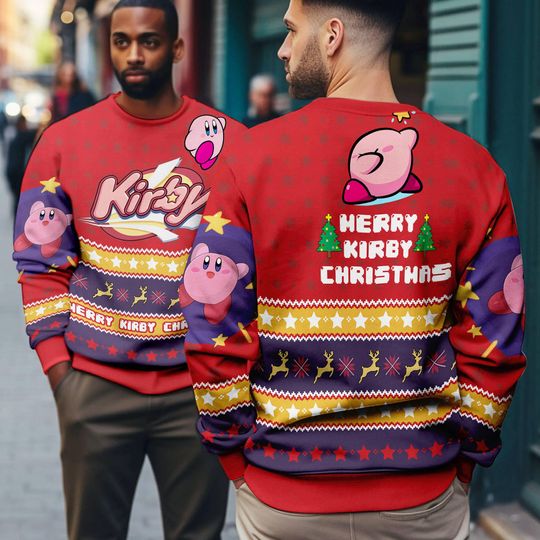 Kirby Video Game Ugly Christmas Sweater, Pink Kirby Video Game Ugly Xmas Sweater - Image 10