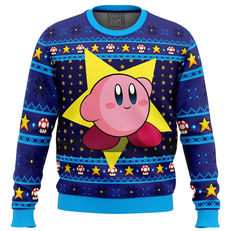 Kirby Video Game Ugly Christmas Sweatshirt | Pink Kirby Ugly Sweater