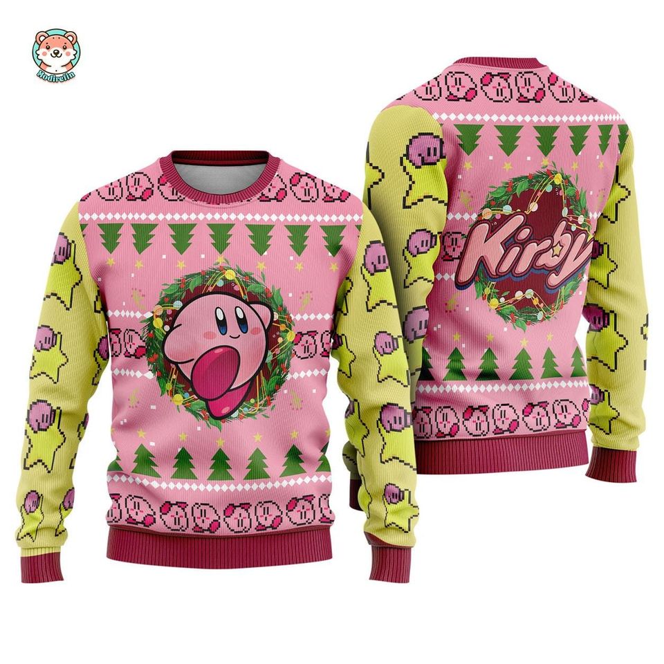 Kirby Video Game Ugly Christmas Sweatshirt, Pink Kirby Ugly Sweater