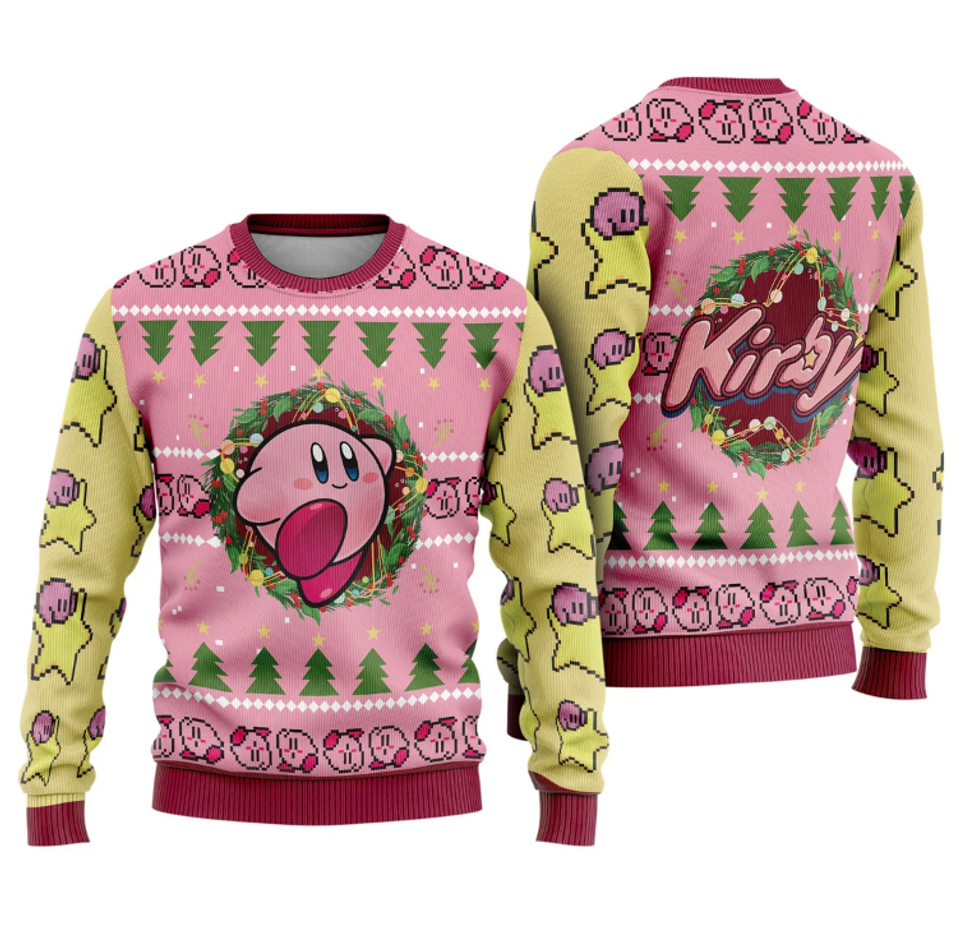 Kirby Video Game Ugly Christmas Sweatshirt, Pink Kirby Ugly Sweater