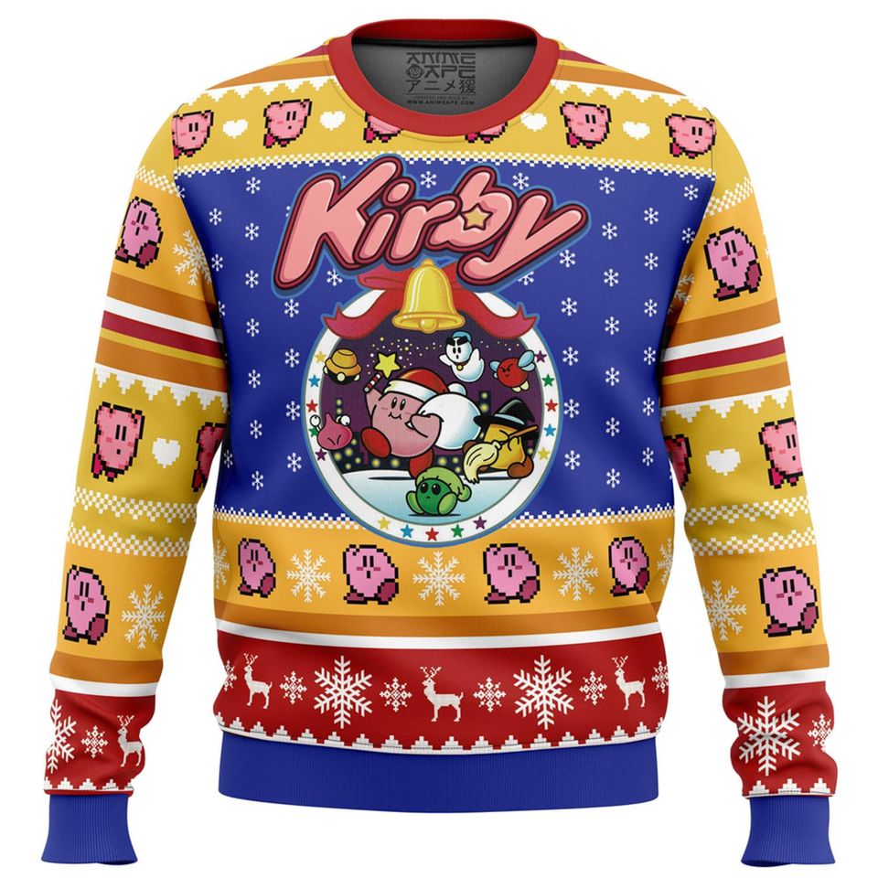 Kirby Video Game Ugly Christmas Sweatshirt | Pink Kirby Ugly Sweater