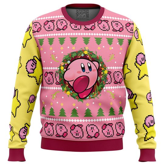 Kirby Video Game Ugly Christmas Sweatshirt | Pink Kirby Ugly Sweater - Image 3
