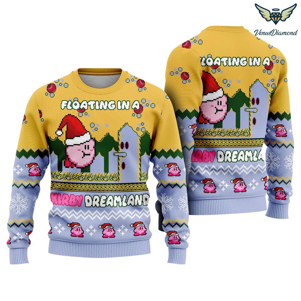 Kirby Video Game Ugly Christmas Sweatshirt, Pink Kirby Ugly Sweatshirt