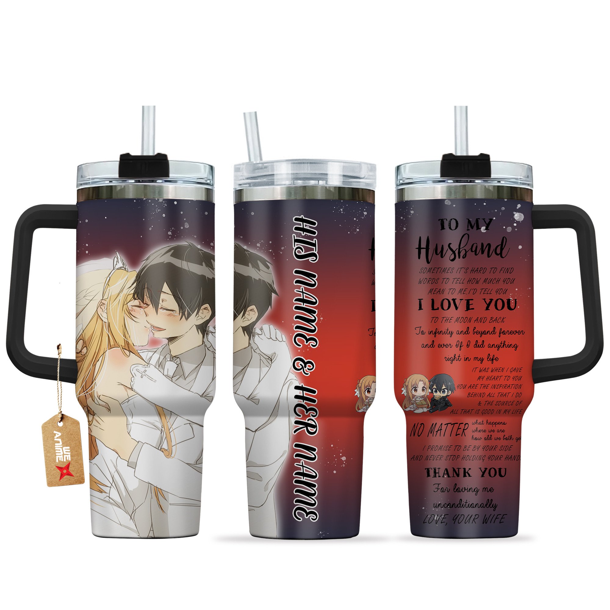 Kirito & Yuuki Asuna Sword Art Online Anime Valentine Custom Stanley Cup 40 oz 30 oz Tumbler With HandleTVC2301167