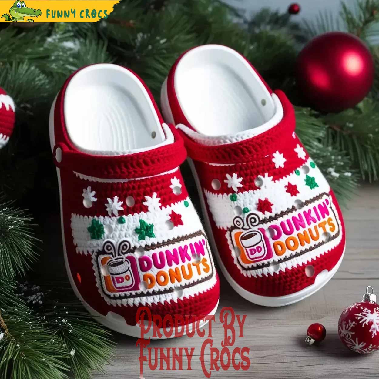 Knit Effect Dunkin Donuts Drink Christmas Crocs Crocband Clogs Shoes Comfortable For Men Women and Kids - Image 2