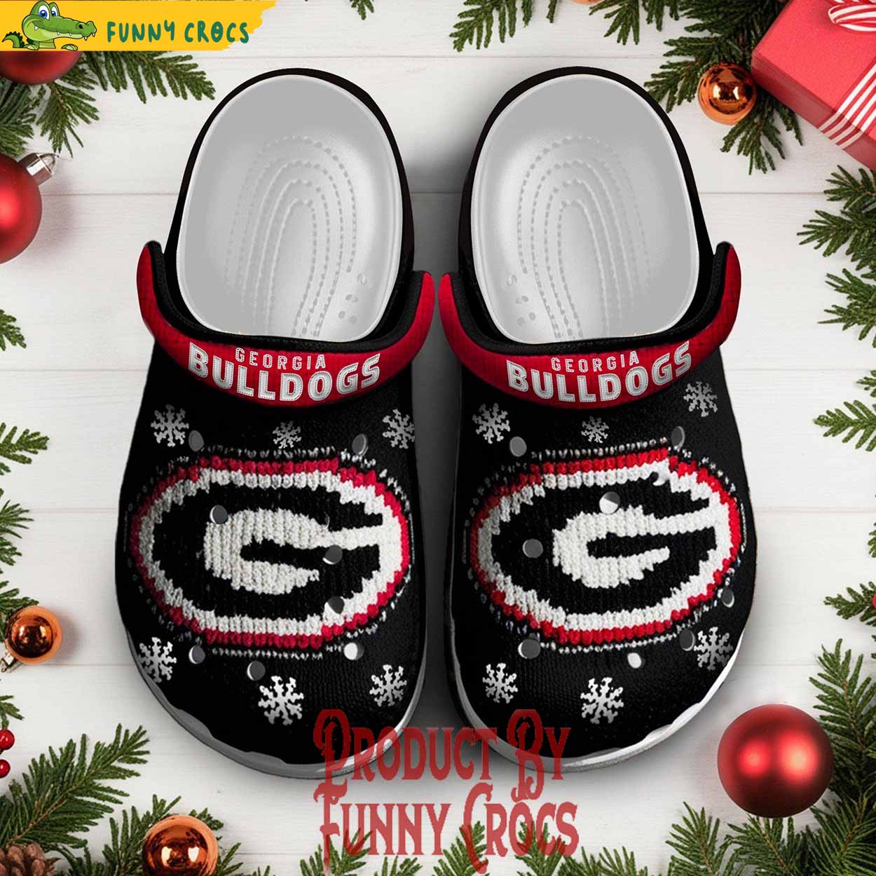 Knit Effect Georgia Bulldogs NCAA Sport Christmas Crocs Crocband Clogs Shoes Comfortable For Men Women and Kids