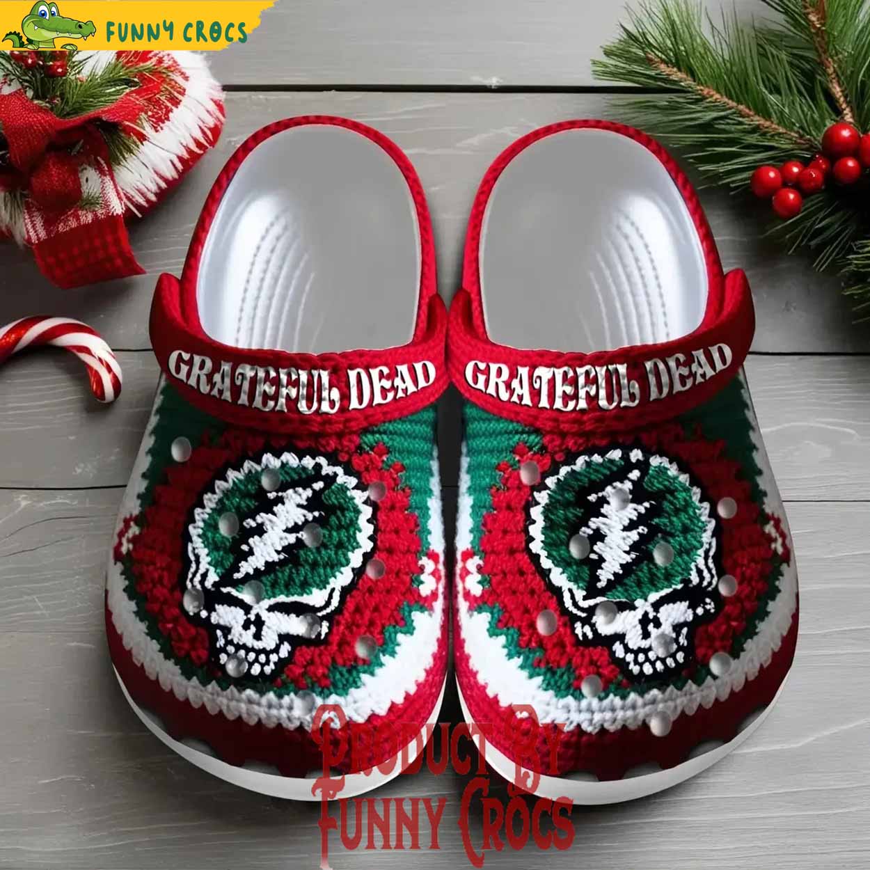 Knit Effect Grateful Dead Music Christmas Crocs Crocband Clogs Shoes Comfortable For Men Women and Kids