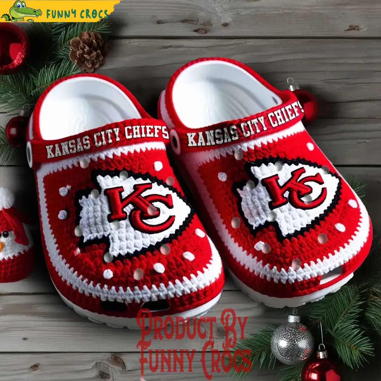 Knit Effect Kansas City Chiefs NFL Sport Crocs Crocband Clogs Shoes Comfortable For Men Women and Kids