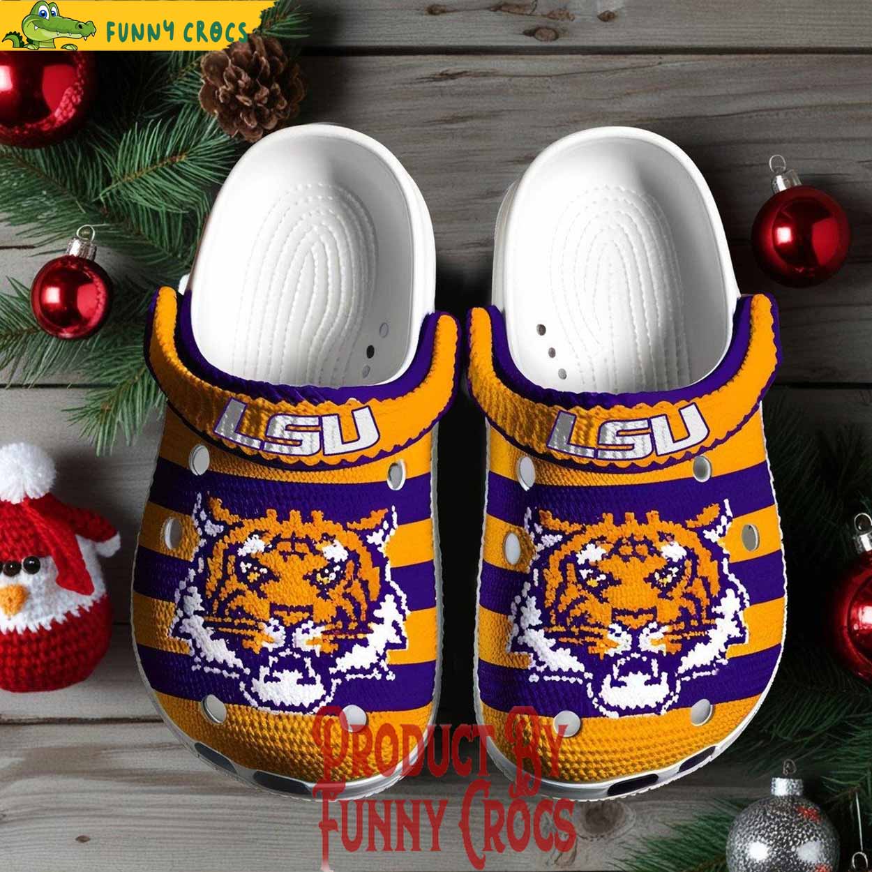 Knit Effect Lsu Tigers NCAA Sport Christmas Crocs Crocband Clogs Shoes Comfortable For Men Women and Kids