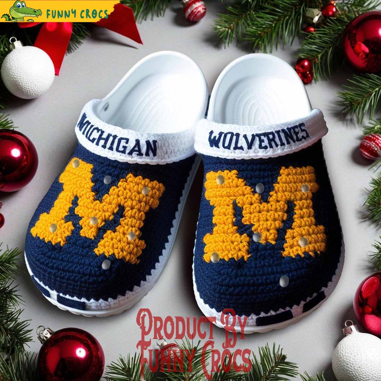 Knit Effect Michigan Wolverines NCAA Sport Christmas Crocs Crocband Clogs Shoes Comfortable For Men Women and Kids