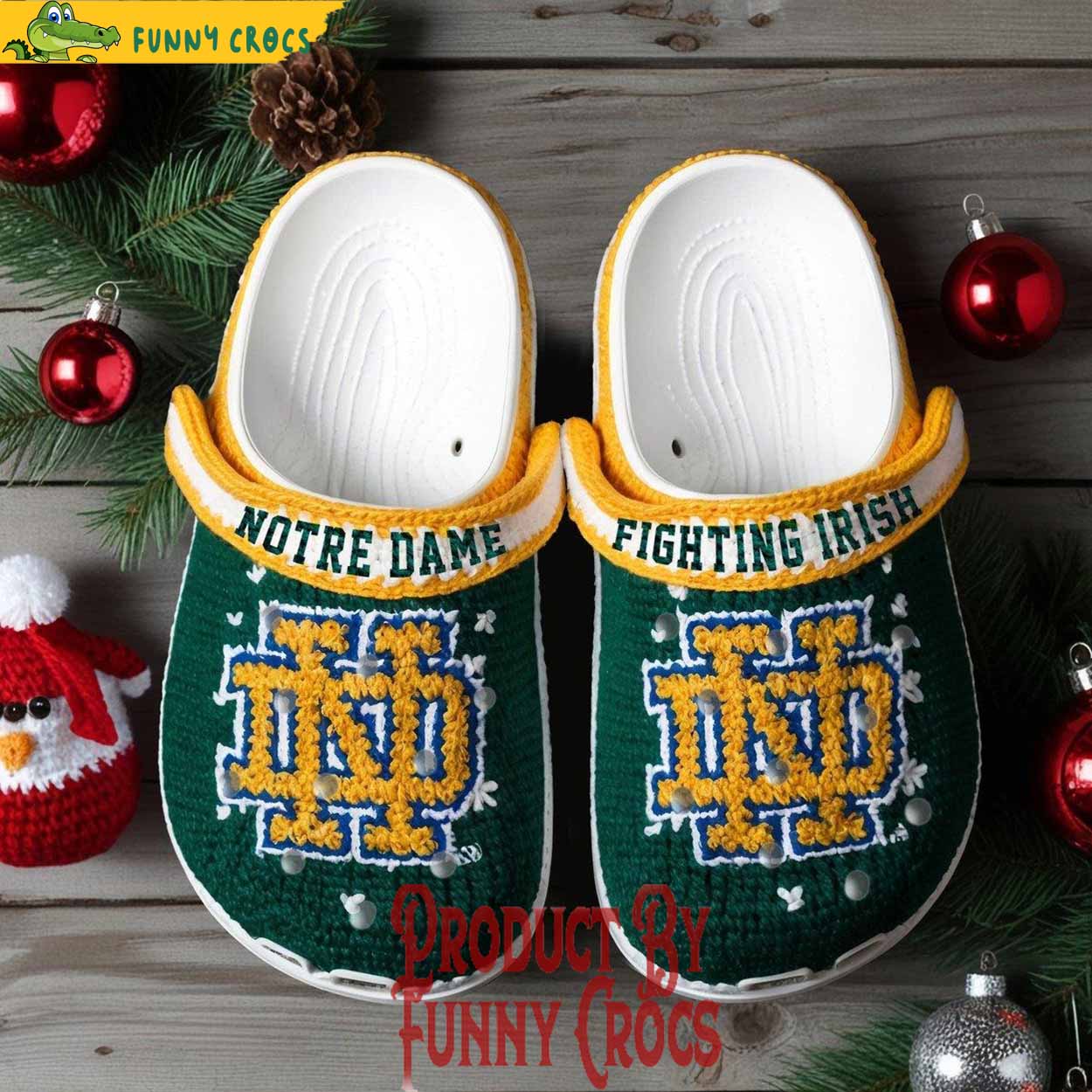 Knit Effect Notre Dame Fighting Irish NCAA Sport Christmas Crocs Crocband Clogs Shoes Comfortable For Men Women and Kids