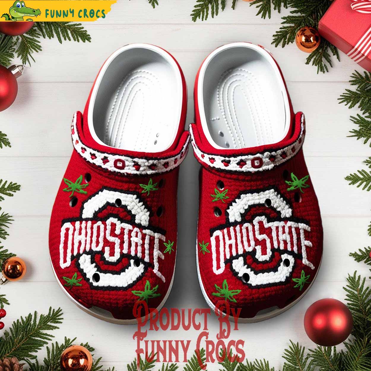 Knit Effect Ohio State Buckeyes NCAA Sport Christmas Crocs Crocband Clogs Shoes Comfortable For Men Women and Kids