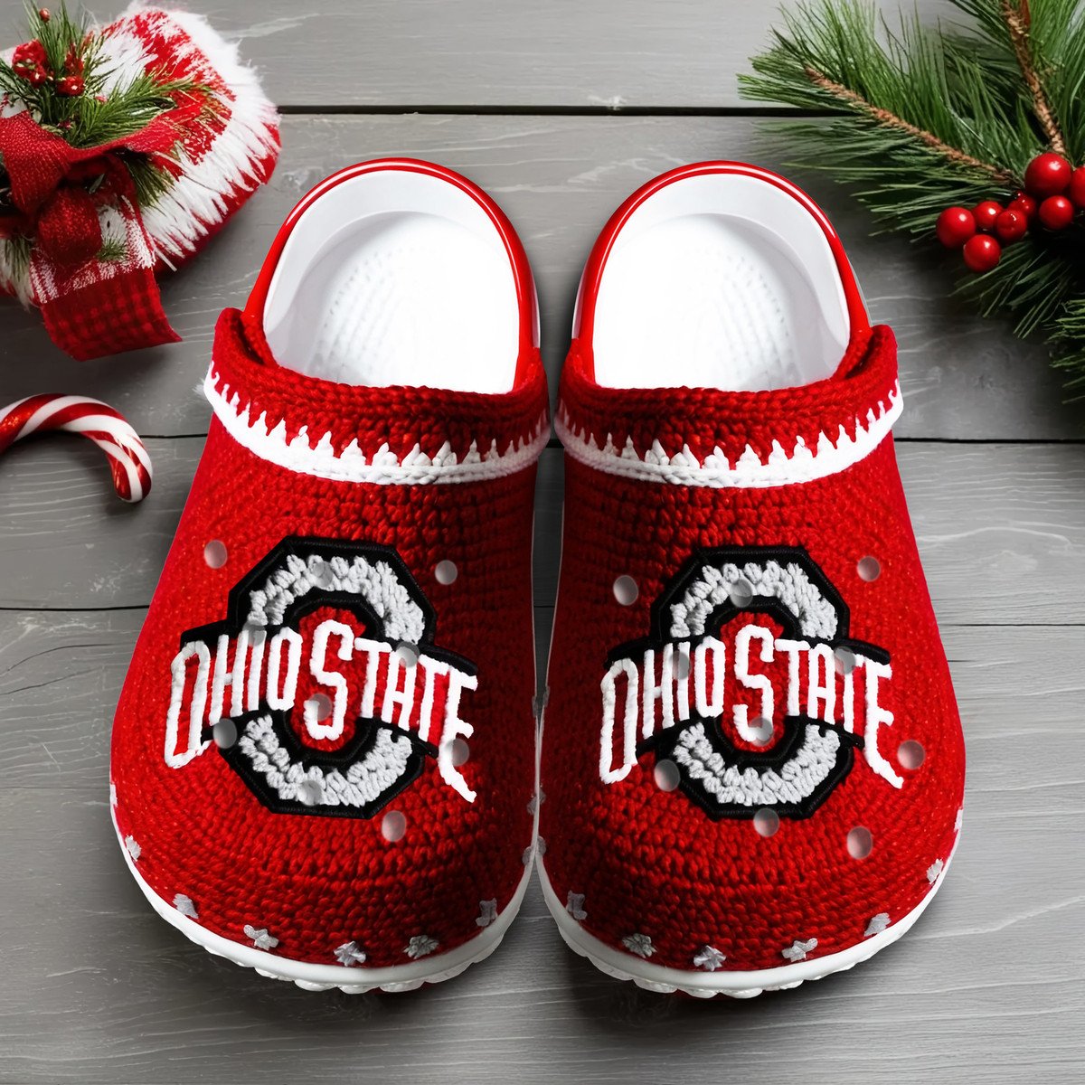 Knit Effect Ohio State Buckeyes NCAA Sport Crocs Crocband Clogs Shoes Comfortable For Men Women and Kids