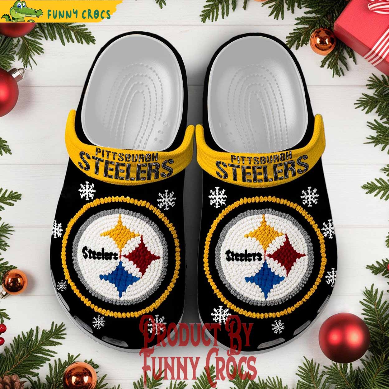 Knit Effect Pittsburgh Steelers NFL Sport Christmas Crocs Crocband Clogs Shoes Comfortable For Men Women and Kids