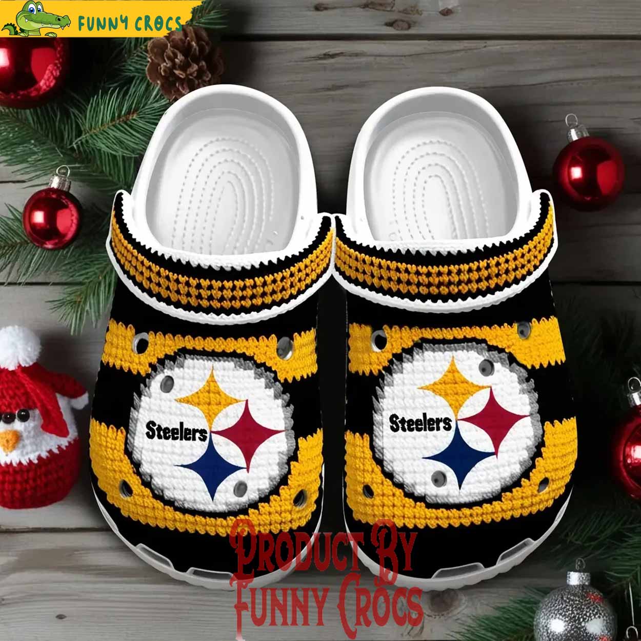 Knit Effect Pittsburgh Steelers NFL Sport Christmas Crocs Crocband Clogs Shoes Comfortable For Men Women and Kids