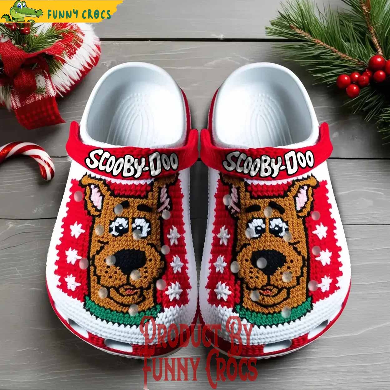 Knit Effect Scooby Doo Cartoon Christmas Crocs Crocband Clogs Shoes Comfortable For Men Women and Kids