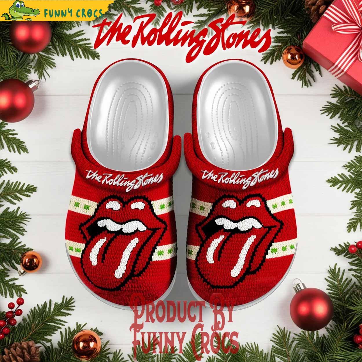 Knit Effect The Rolling Stones Music Crocs Crocband Clogs Shoes Comfortable For Men Women and Kids