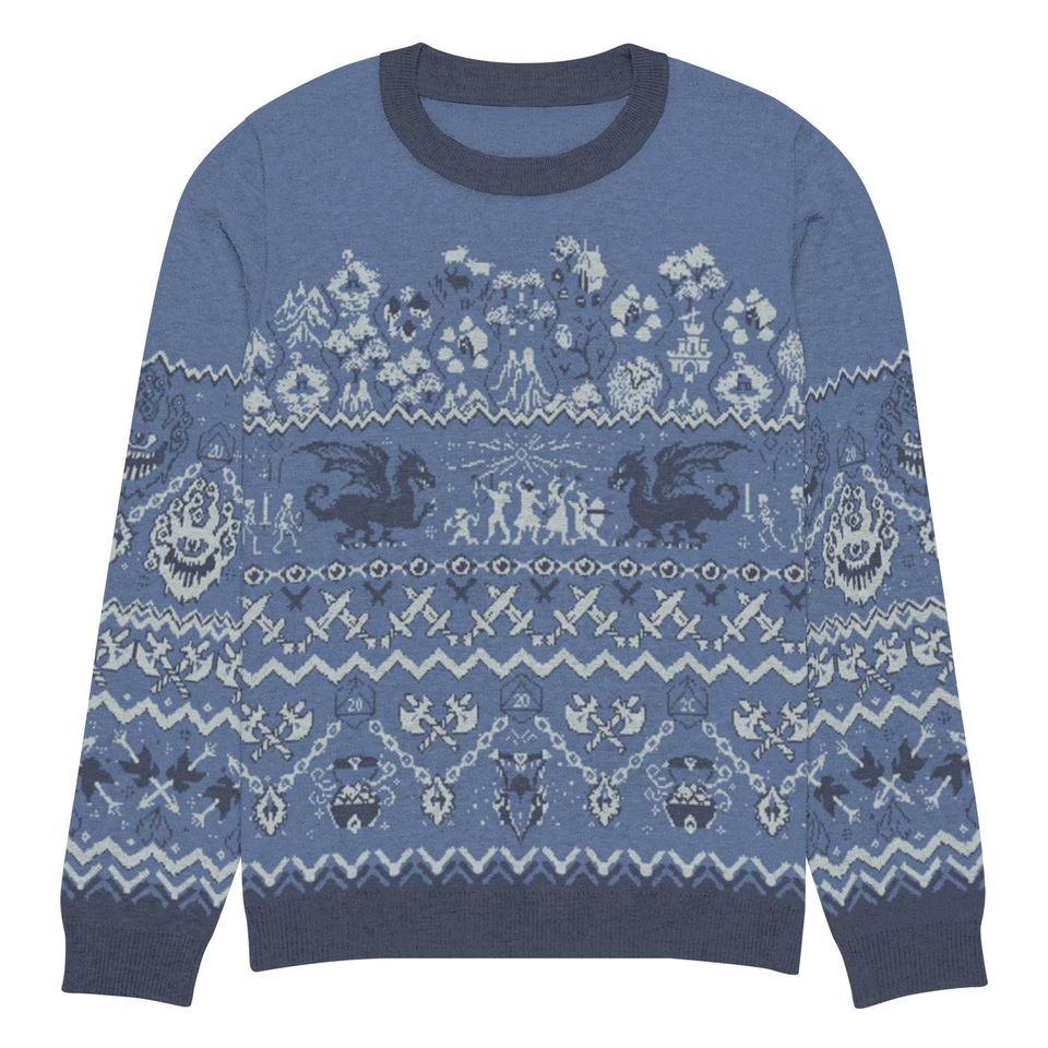 Knitted Ugly Sweater for Dungeon Master, blue fantasy roleplay winter outfit