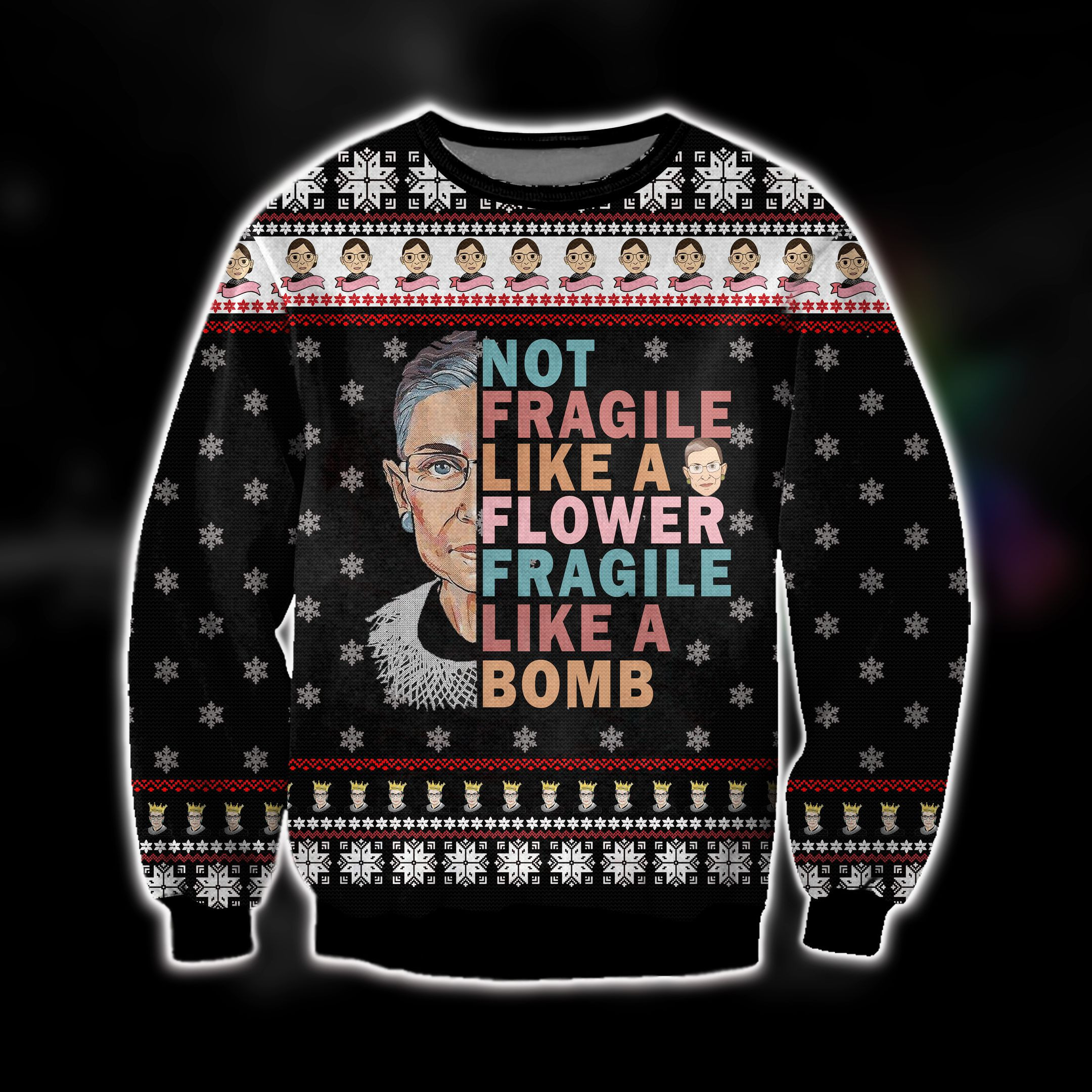 Knitting Pattern 3D All Over Print Ruth Bader Ginsburg Ugly Christmas Sweater Adult 3D Funny Matching for family
