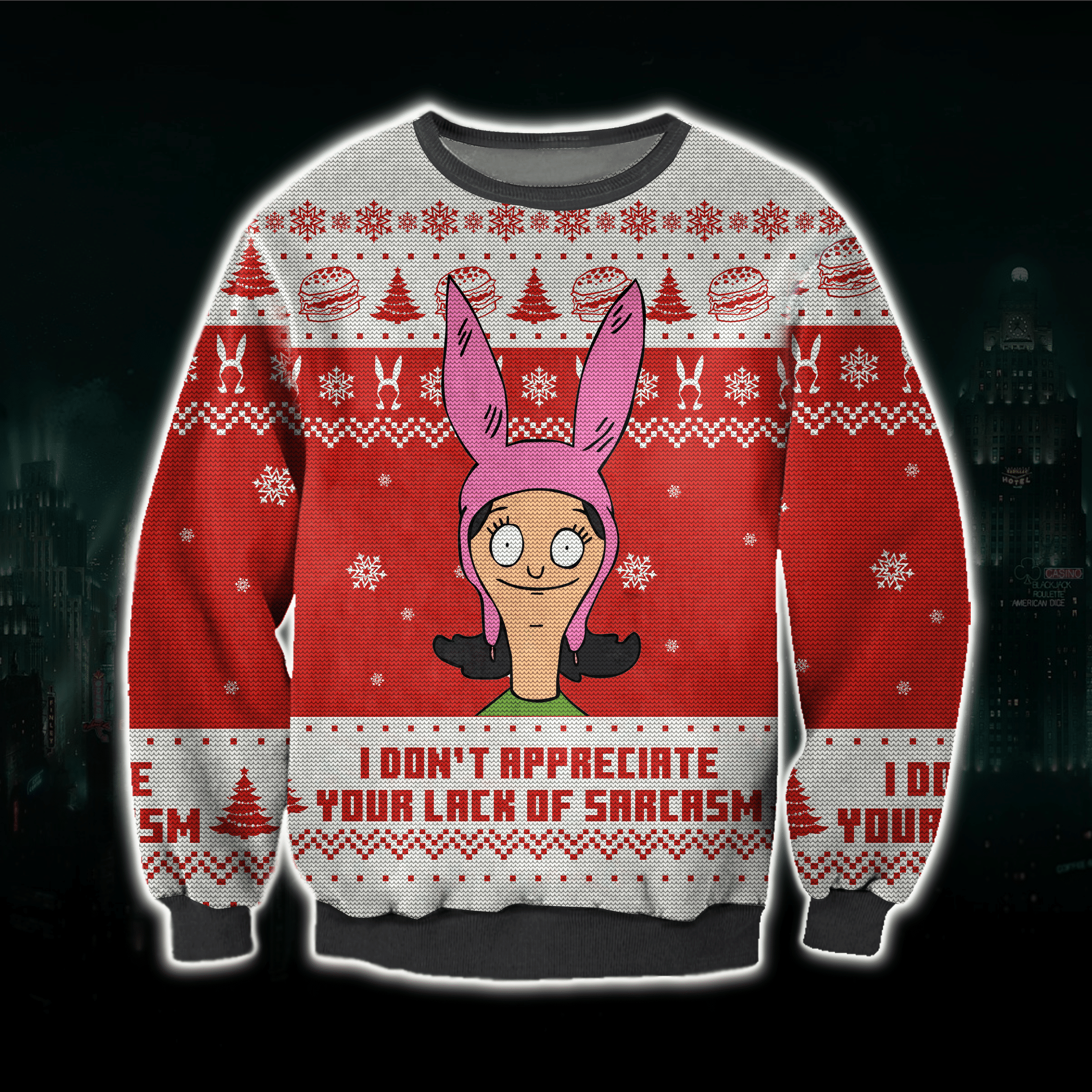 Knitting Pattern Bob'S Burgers 3D Print Ugly Christmas Sweater Adult 3D Funny Matching for family