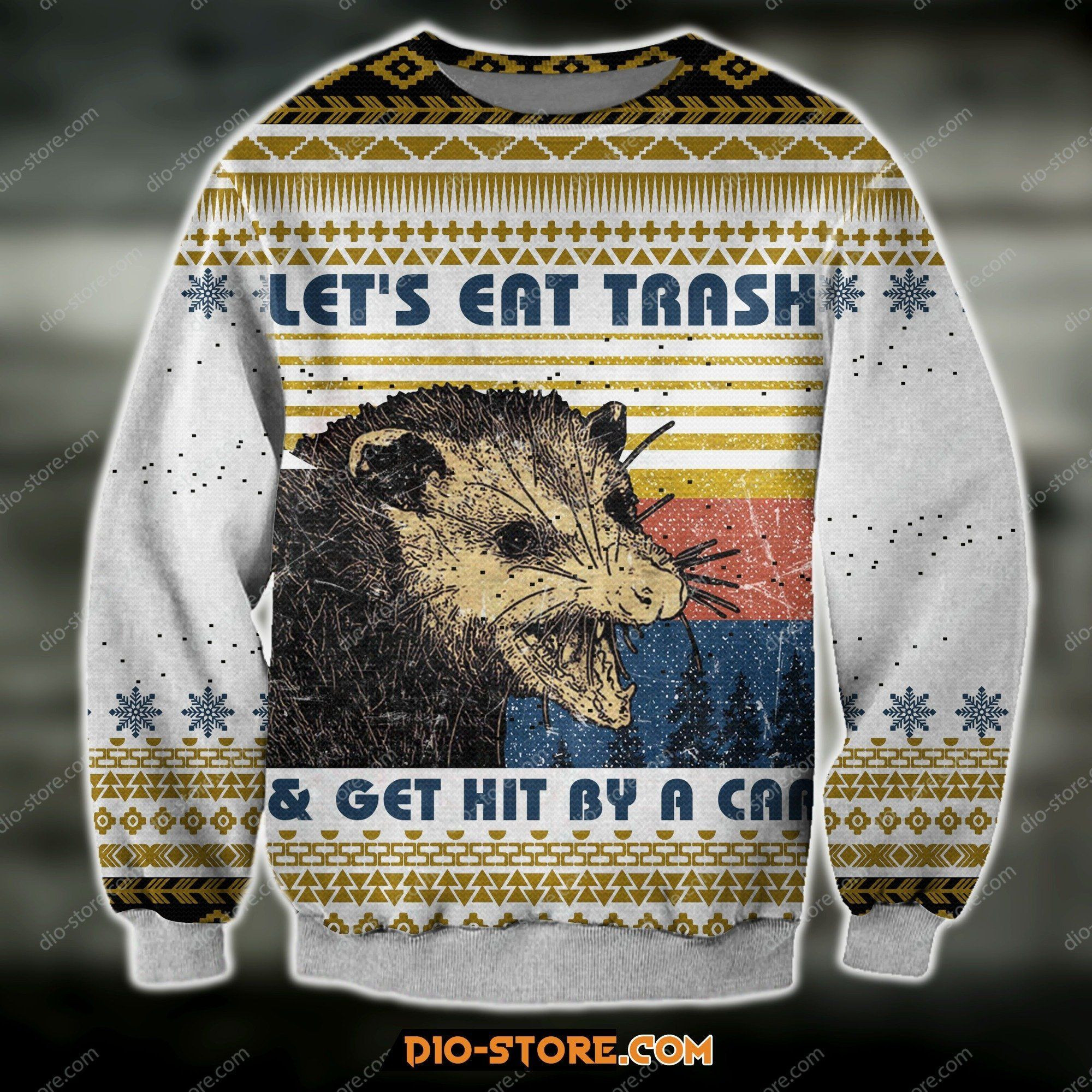 Knitting Pattern Mouse Lets Eat The Trash Get Hit By A Car For Unisex Ugly Christmas Sweater Adult 3D Funny Matching for family
