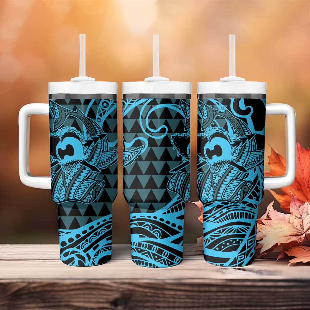 Koa Ikaika Warrior Helmet with Shark Blue Kakau Custom Stanley Cup 40 oz 30 oz Tumbler With HandleTVC2301355 - Image 4