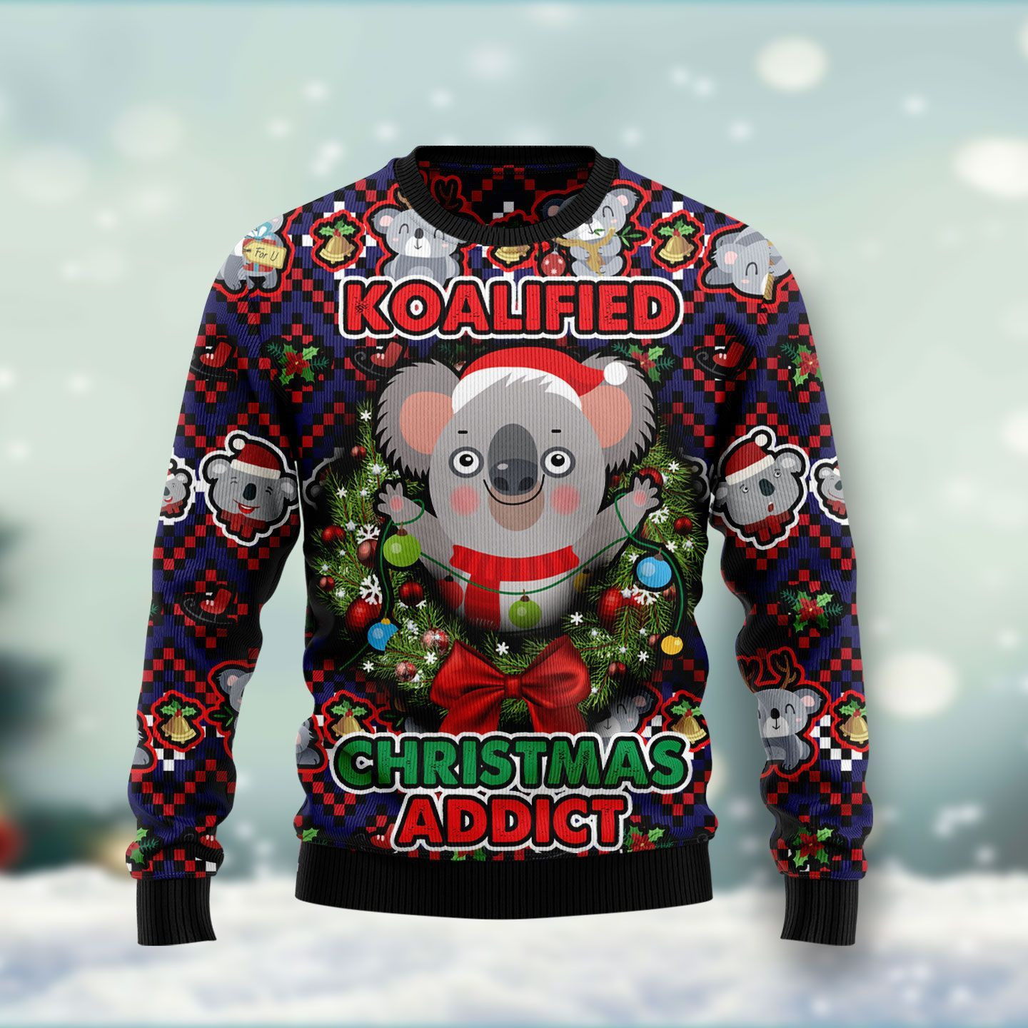 Koalified Christmas Addict Ugly Christmas Sweater Adult 3D Funny Matching for family