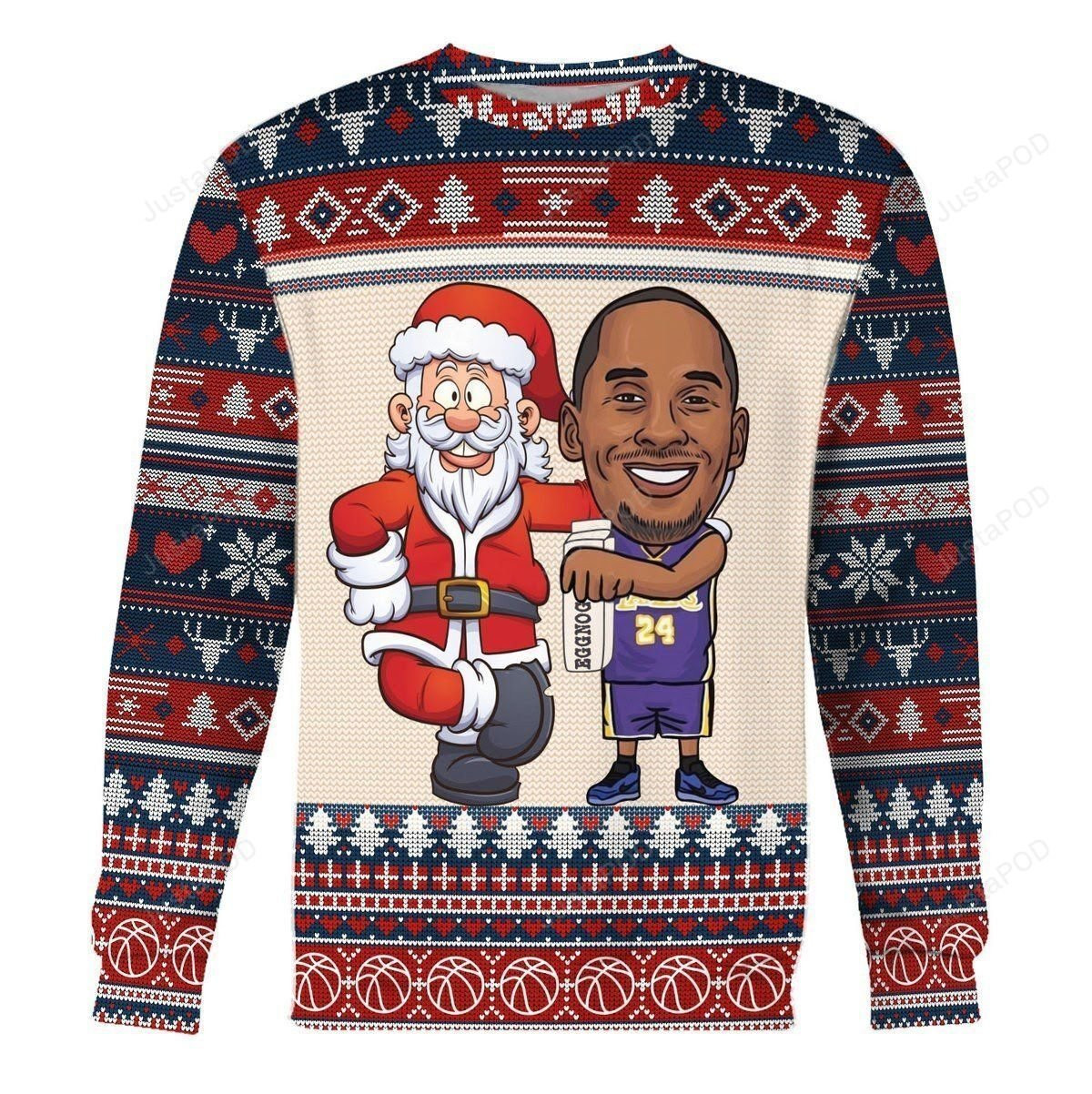 Kobe Bryant And Santa Claus Ugly Christmas Sweater Adult 3D Funny Matching for family