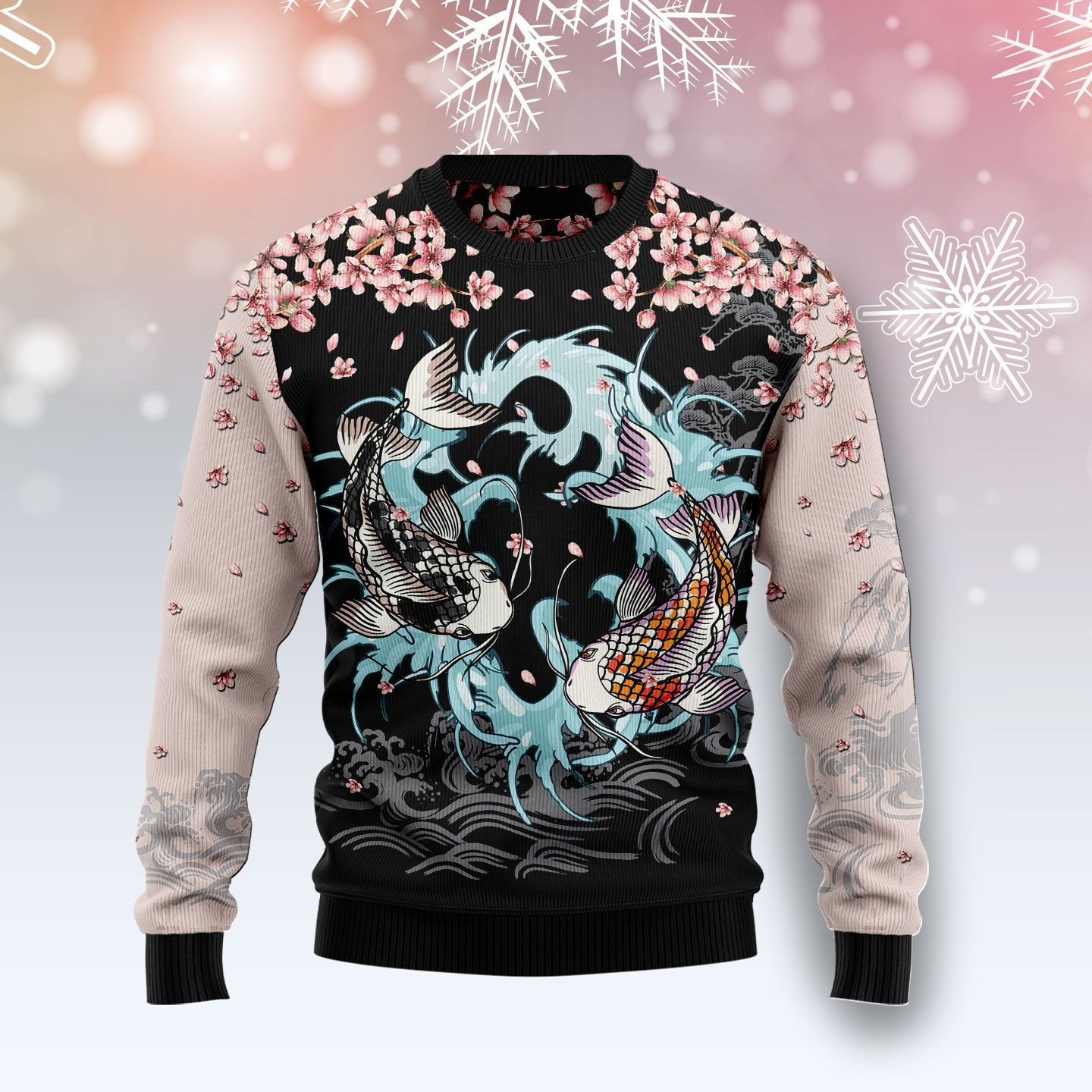 Koi Blossom Ugly Christmas Sweater Adult 3D Funny Matching for family