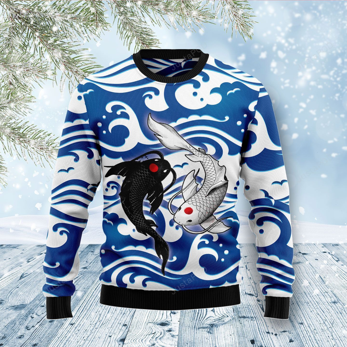 Koi Yin Yang Ugly Christmas Sweater Adult 3D Funny Matching for family