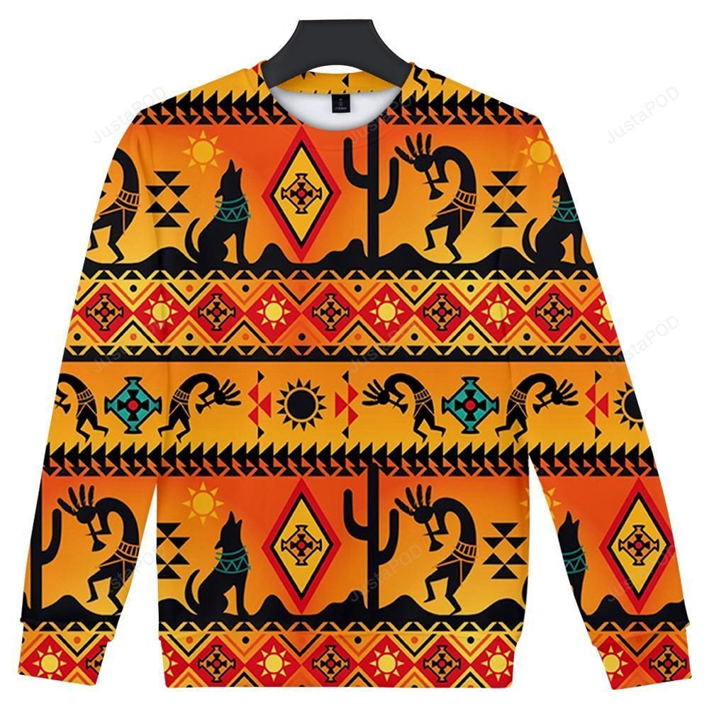 Kokopelli Myth Yellow Native American Ugly Christmas Sweater Adult 3D Funny Matching for family