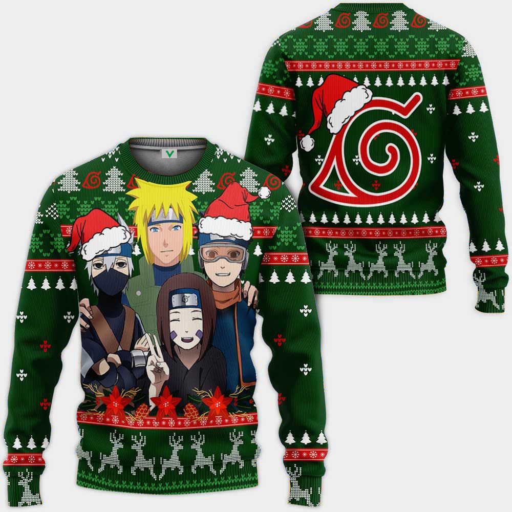 Konoha Team Naruto Ugly Christmas Sweater Adult 3D Funny Matching for family