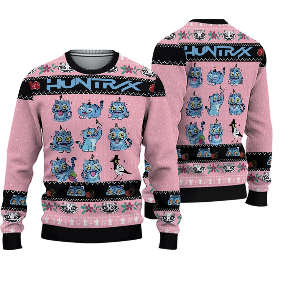 Kpop Demon Hunters Tiger Ugly Sweater, Derpy the Tiger And Bird Christmas Sweater