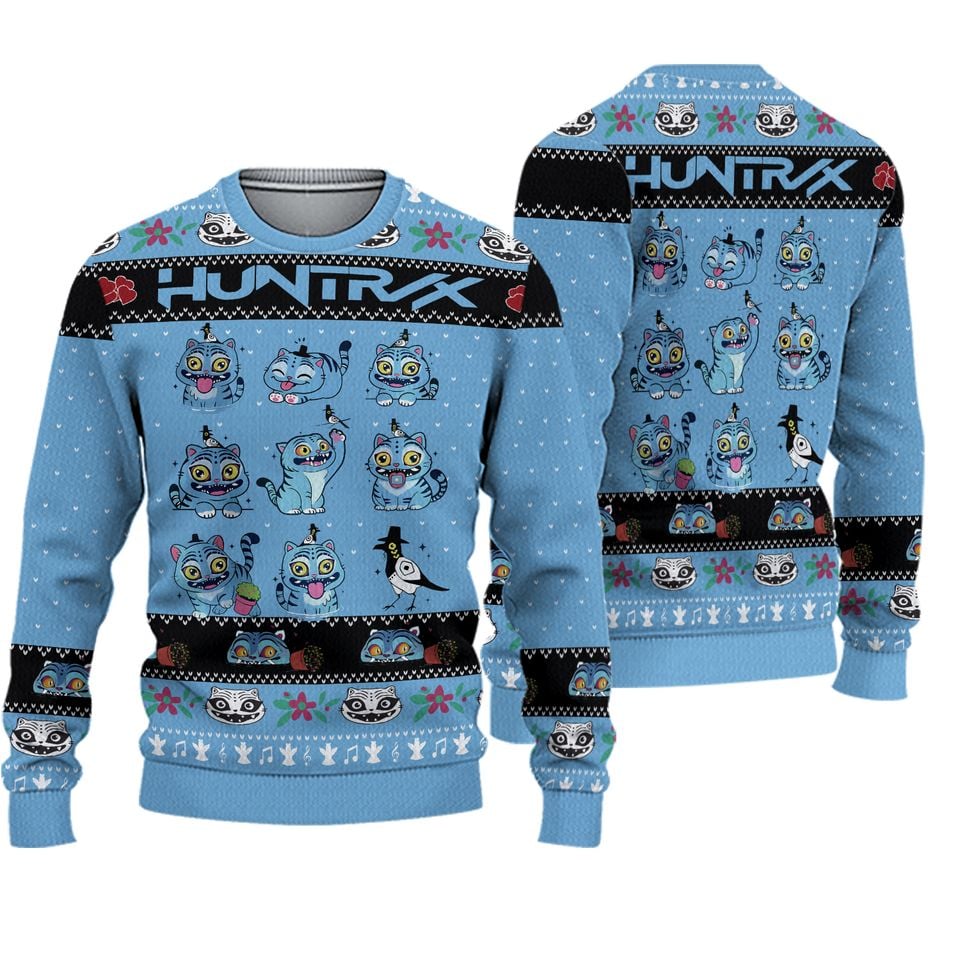 Kpop Demon Hunters Tiger Ugly Sweater, Derpy the Tiger And Bird Christmas Sweater