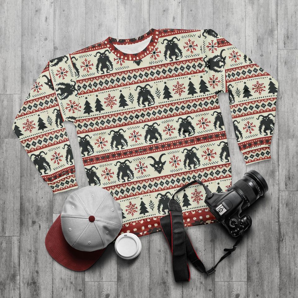 Krampus Ugly Christmas Sweatshirt, Funny Gothic Holiday Sweater Design, Cozy Winter Apparel=