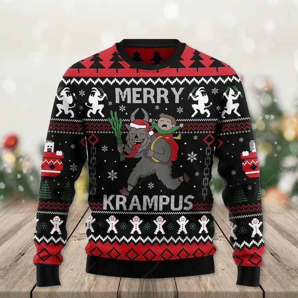 Krampus Ugly Knitted Christmas Sweatshirt, Krampus Xmas Sweater