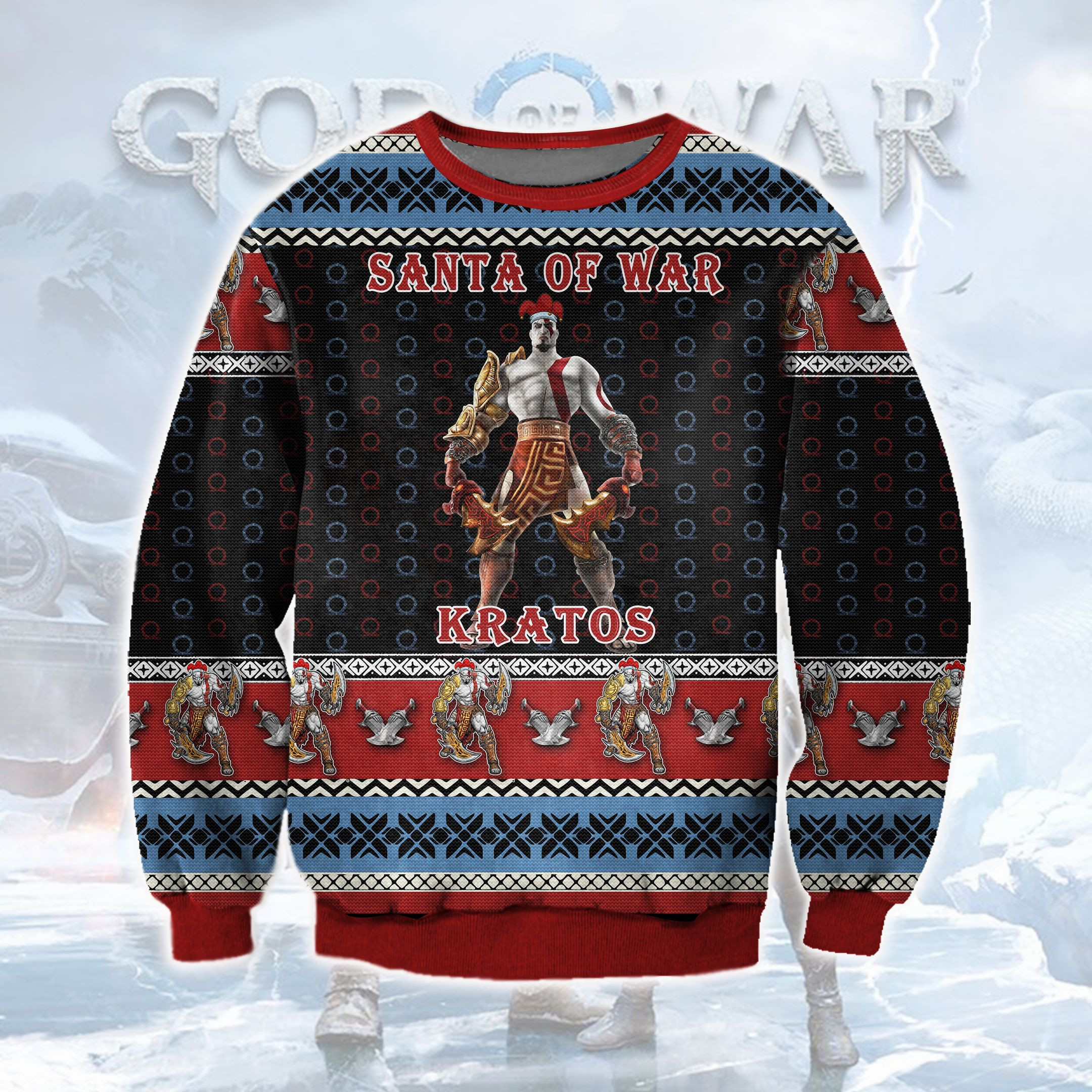 Kratos Ugly Christmas Sweater Adult 3D Funny Matching for family