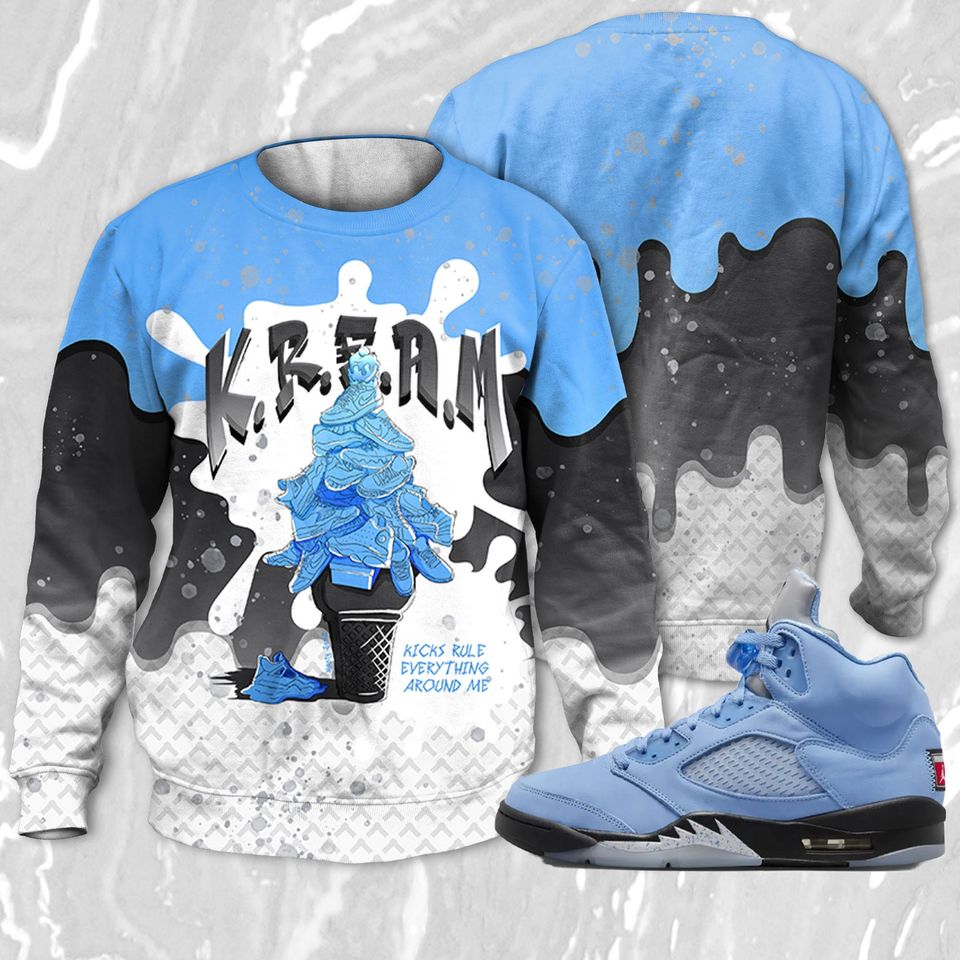 KREAM 3D Waffle Cone Sweatshirt Match Jordan 5 University Blue