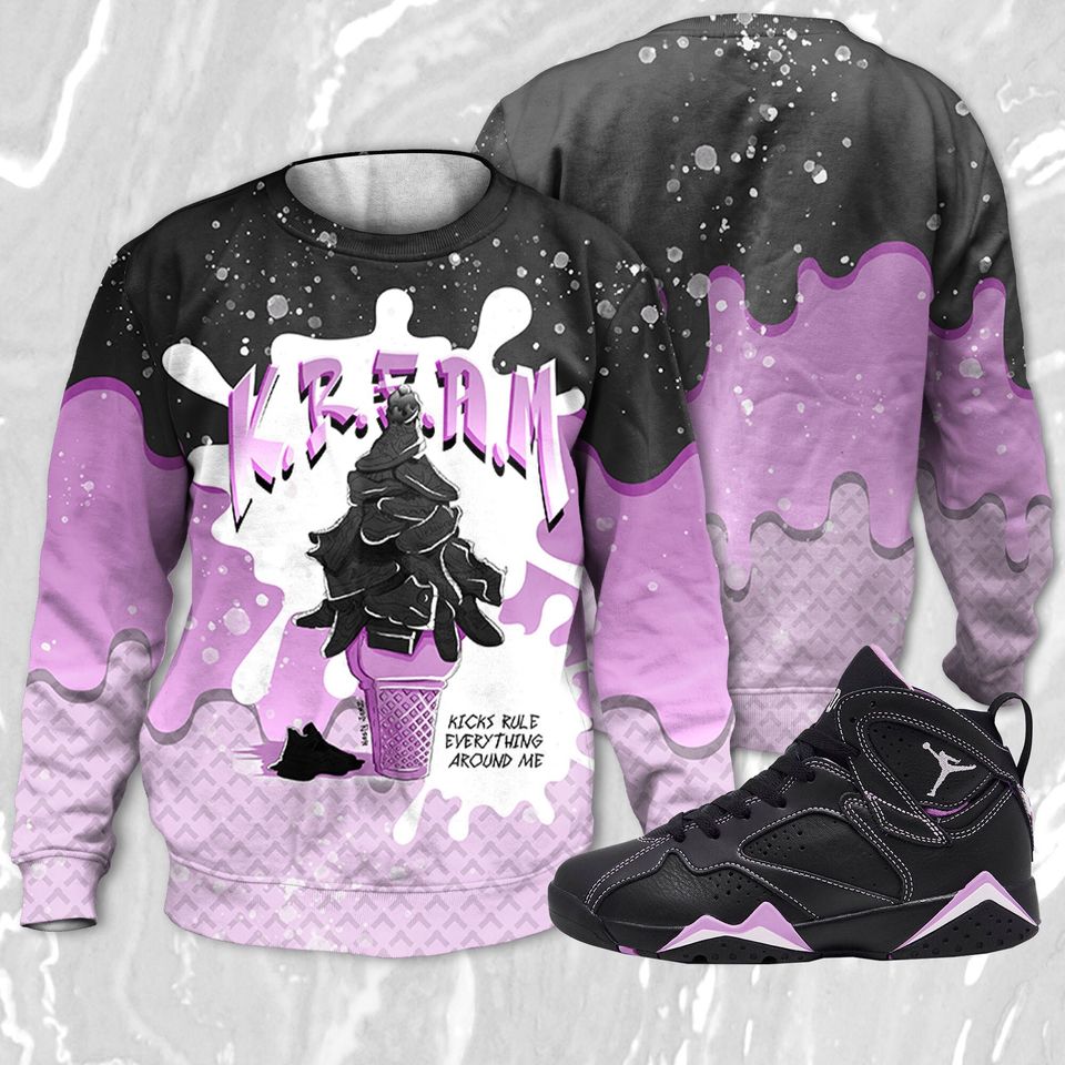 KREAM 3D Waffle Cone Sweatshirt Match Jordan 7 Barely Grape Lavender