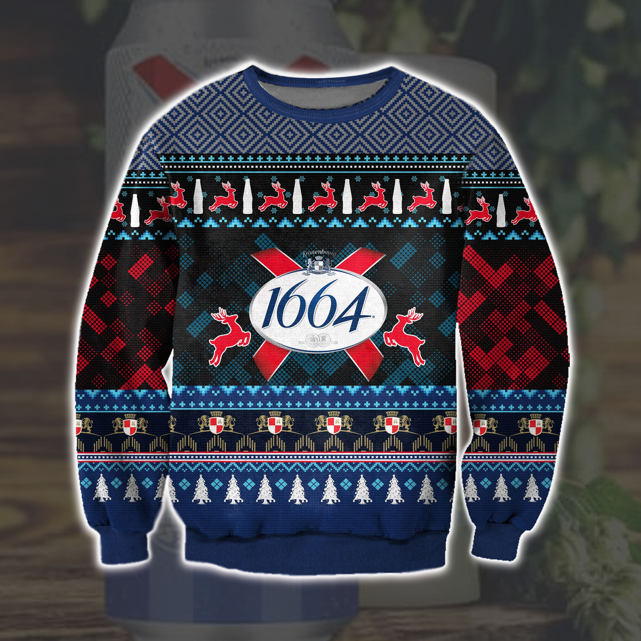 Kronenbourg Brewery Knitting Pattern 3D Print Ugly Christmas Sweater Adult 3D Funny Matching for family