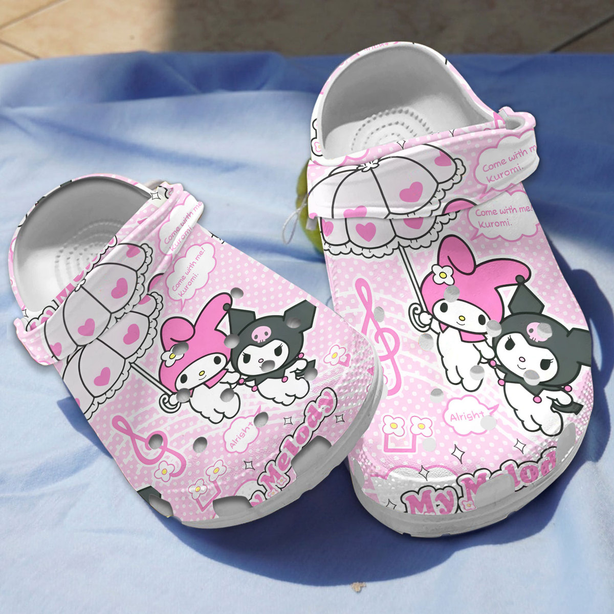 Kuromi And My Melody Cartoon Crocs Crocband Clogs Shoes Comfortable For Men Women and Kids