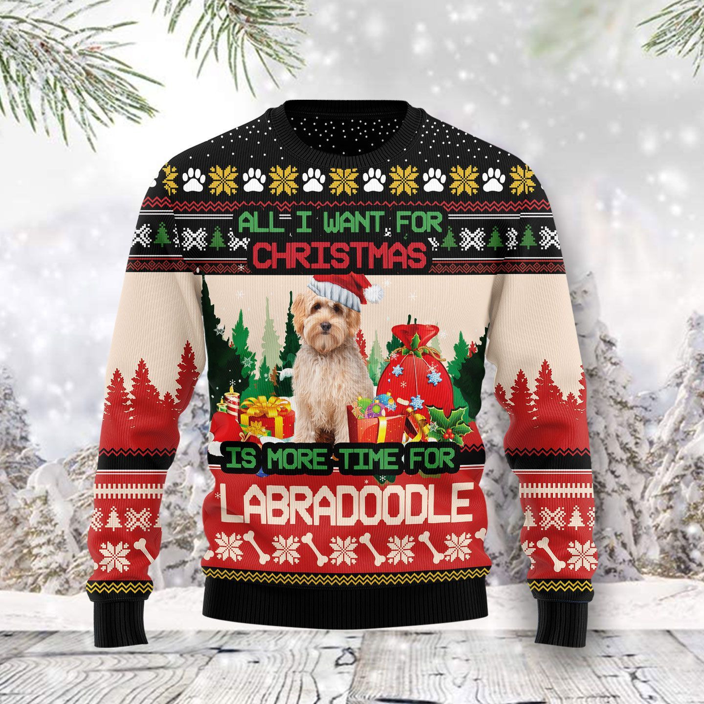Labradoodle More Time Ugly Christmas Sweater Adult 3D Funny Matching for family