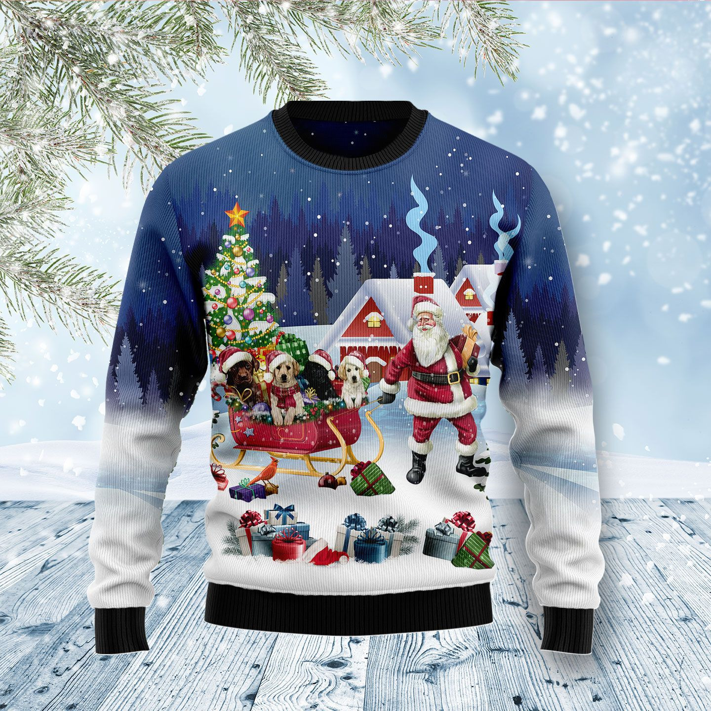 Labrador Retriever Santa Sled Ugly Christmas Sweater Adult 3D Funny Matching for family