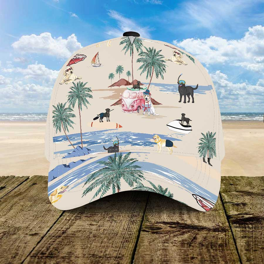 Labrador Retriever Summer Beach Hawaiian Cap, Dog Beach Summer Hat Trucker Hats Custom Hats Gifts For Men & Women