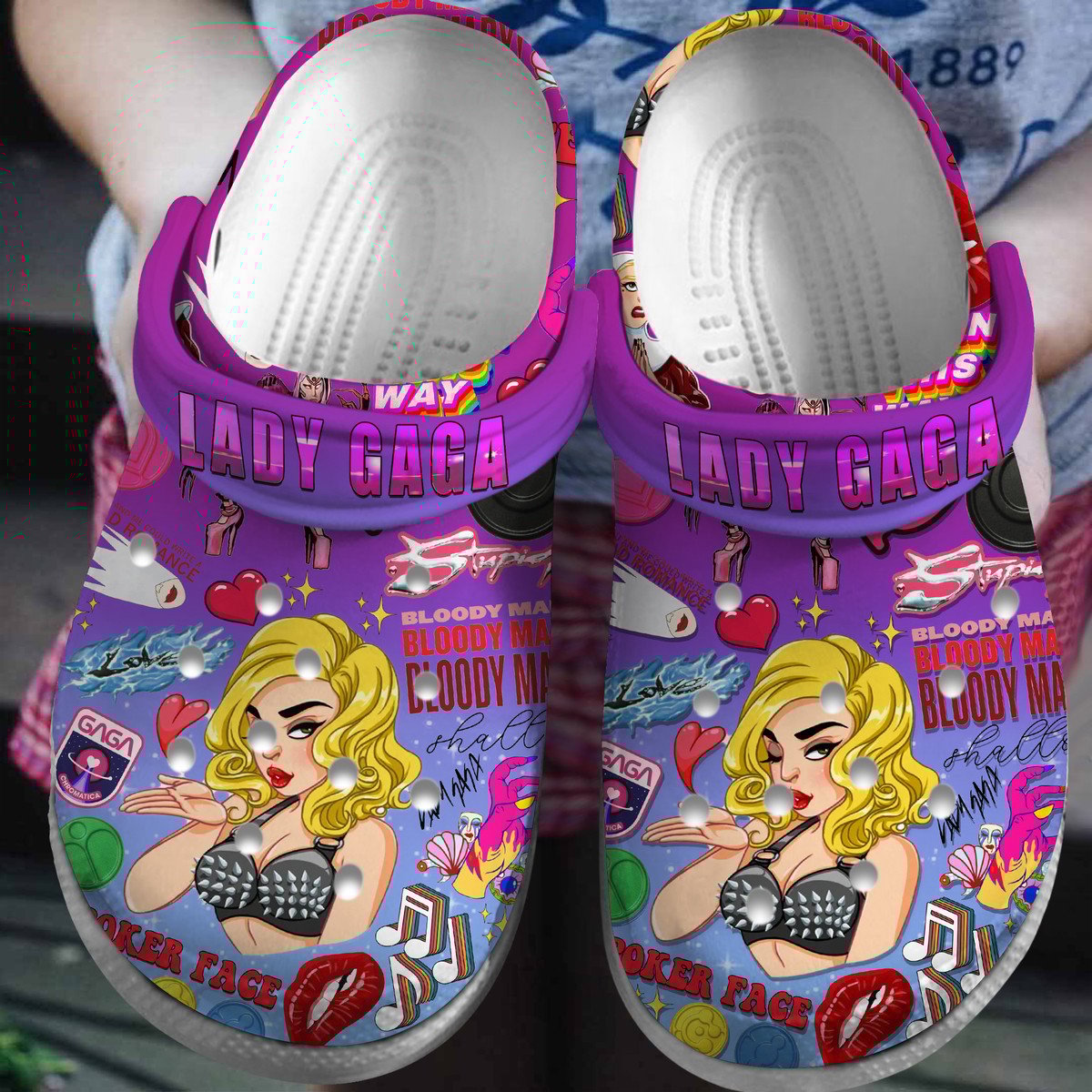 Lady Gaga Singer Music Crocs Crocband Clogs Shoes Comfortable For Men Women and Kids