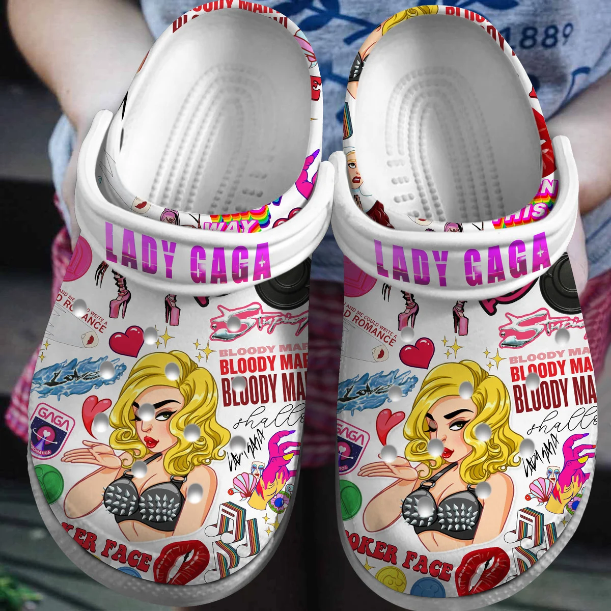 Lady Gaga Singer Music Crocs Crocband Clogs Shoes Comfortable For Men Women and Kids