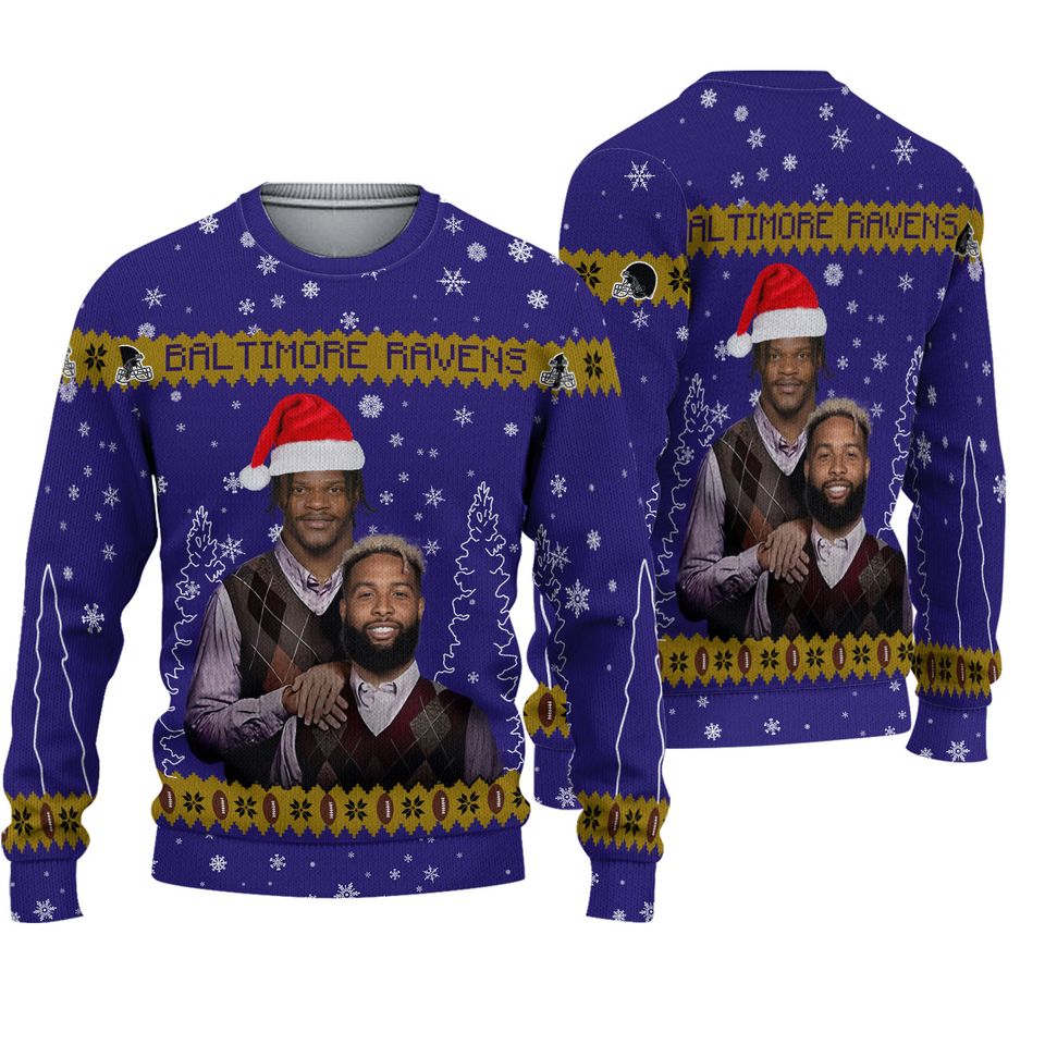 Lamar Jackson Odell Beckham Jr. Baltimore Football Ugly Christmas Sweater