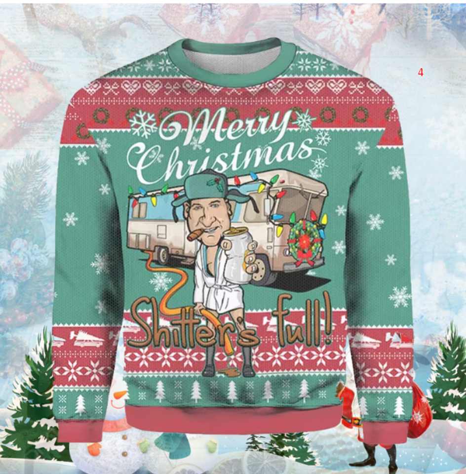 Lampoons Merry Christmas Shitters Full Ugly Sweater, National Xmas Lampuns Vacation Sweater - Image 2