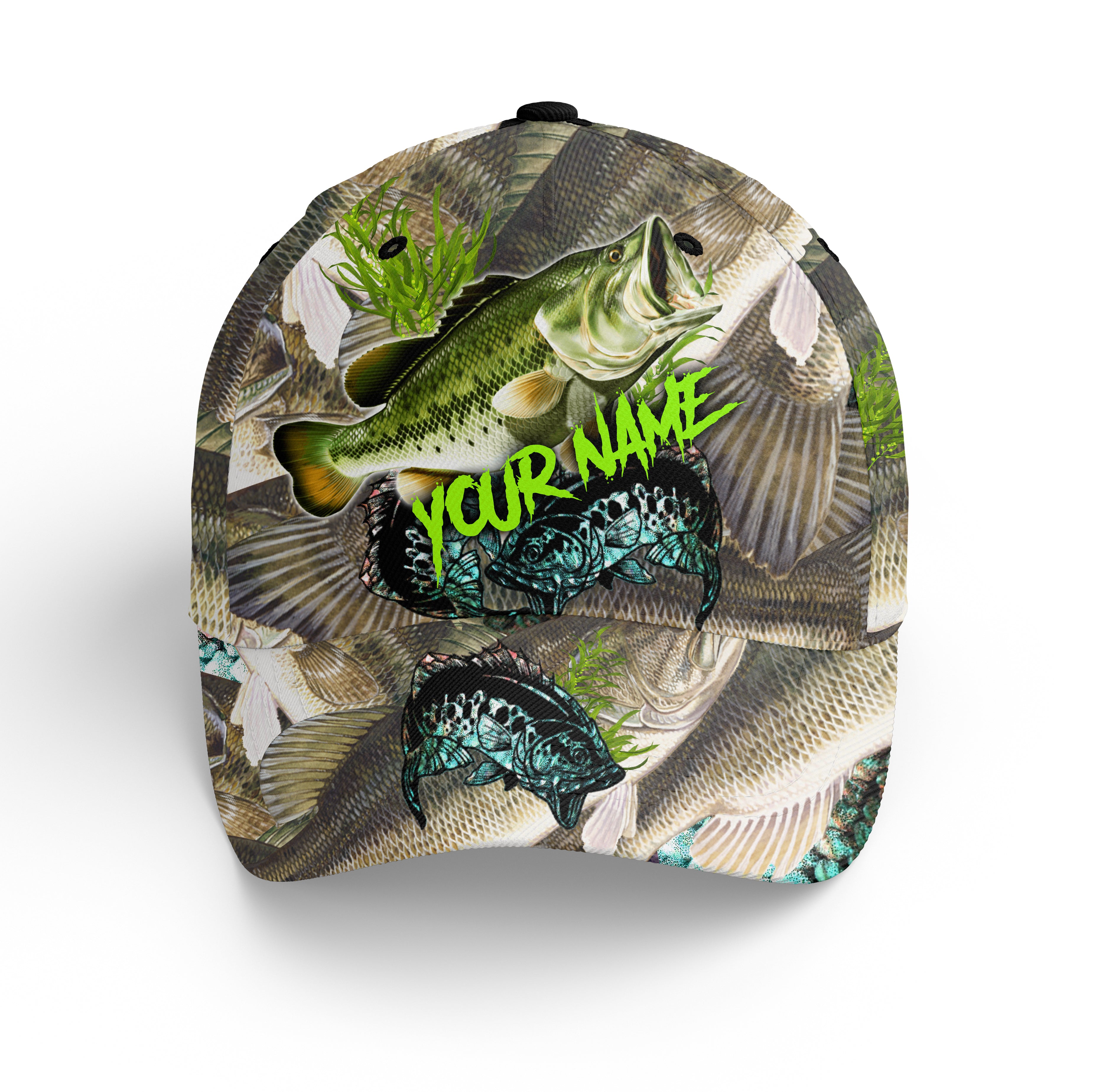 Largemouth Bass Fisherman Hat Bass Scales Custom Fishing Hats For Fishermen Adjustable Mesh Unisex Fishing Baseball Angler Hat Cap, Fishing Classic Cap Trucker Hats Custom Hats Gifts For Men & Women